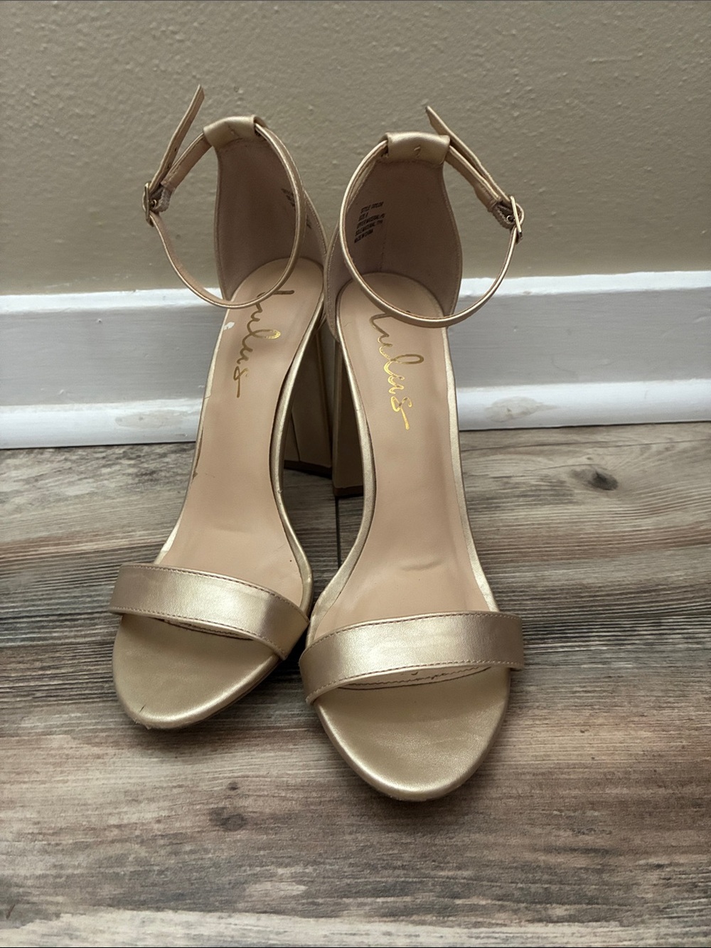 Gold Ankle-Strap Block Heel Sandals - Women